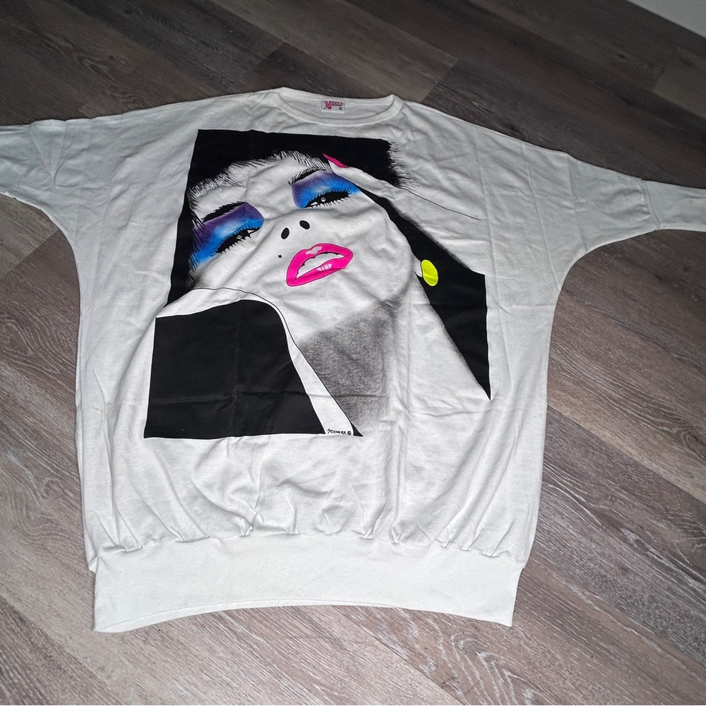 Sunbelt Pop Art Graphic Sweatshirt Vintage Schnorr Signed OS Oversized